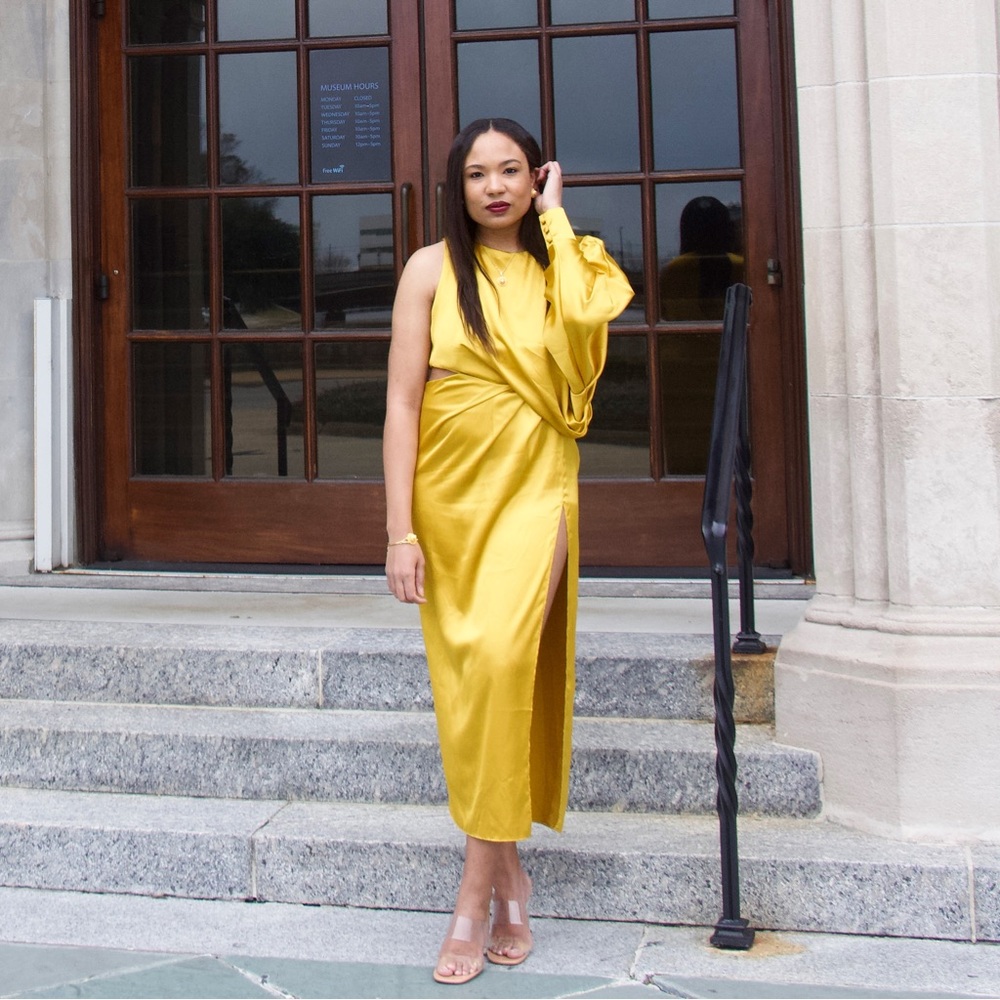 Gold Asymmetric Split Dress